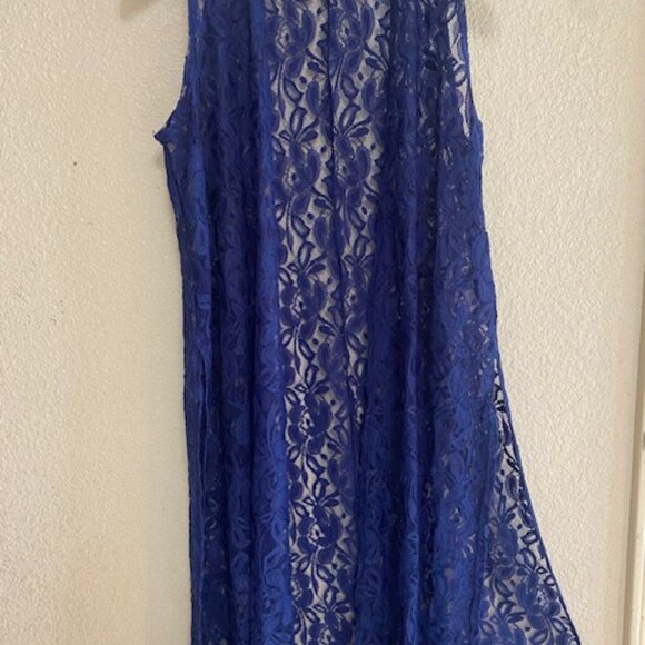 Lularoe Sleeveless Lace Joy Vest Navy Duster Cardigan  Side Slits Boho Sz M - Picture 5 of 8